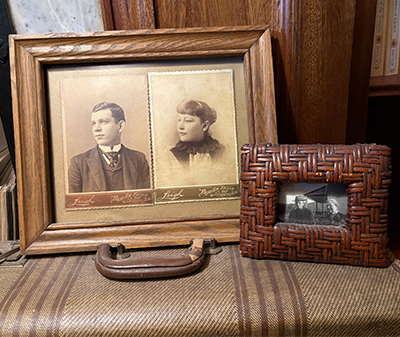 photos sitting on suitcase