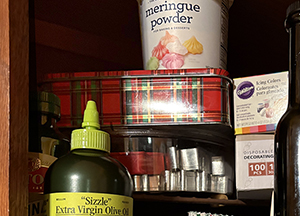 Decorating supplies in the cupboard