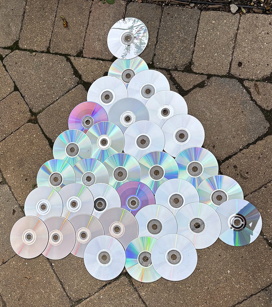 Christmas tree made of CD and DVD disks